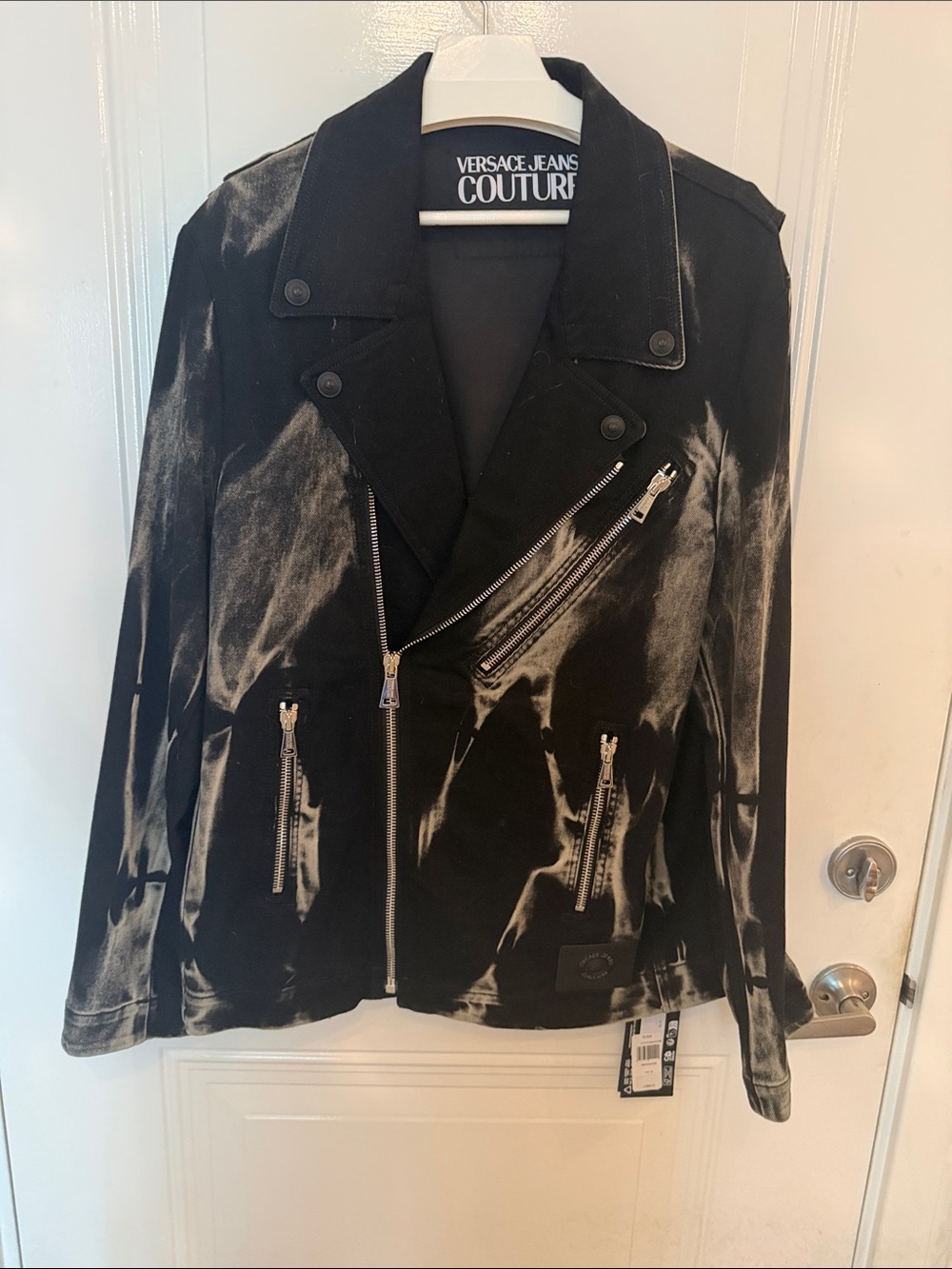 Versace Jeans Couture Men's Black Bleach-Effect Moto Jacket